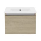 Newland  Single Drawer Wall-Mounted Vanity Unit with Basin Effect Natural Oak 500mm x 450mm x 370mm