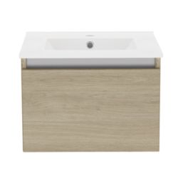Newland  Single Drawer Wall-Mounted Vanity Unit with Basin Effect Natural Oak 500mm x 450mm x 370mm