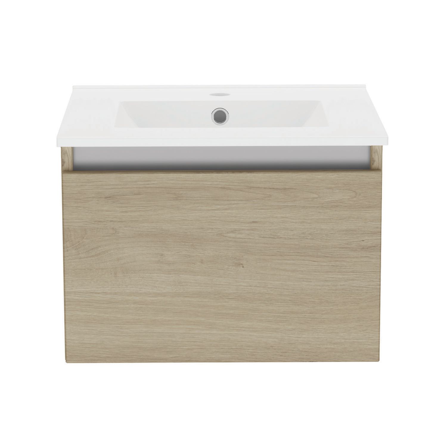 Newland Single Drawer Wall-Mounted Vanity Unit with Basin Effect Natural Oak 500mm x 450mm x 370mm (346RN)