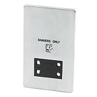 Crabtree Platinum 2-Gang Dual Voltage Shaver Socket 115 / 230V Satin Chrome with Black Inserts