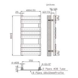 Flomasta Flat Bar 800mm x 400mm 1075BTU Black Vertical Designer Radiator