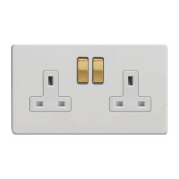 Varilight  13A 2-Gang 2-Pole Switched Socket Paintable  with White Inserts