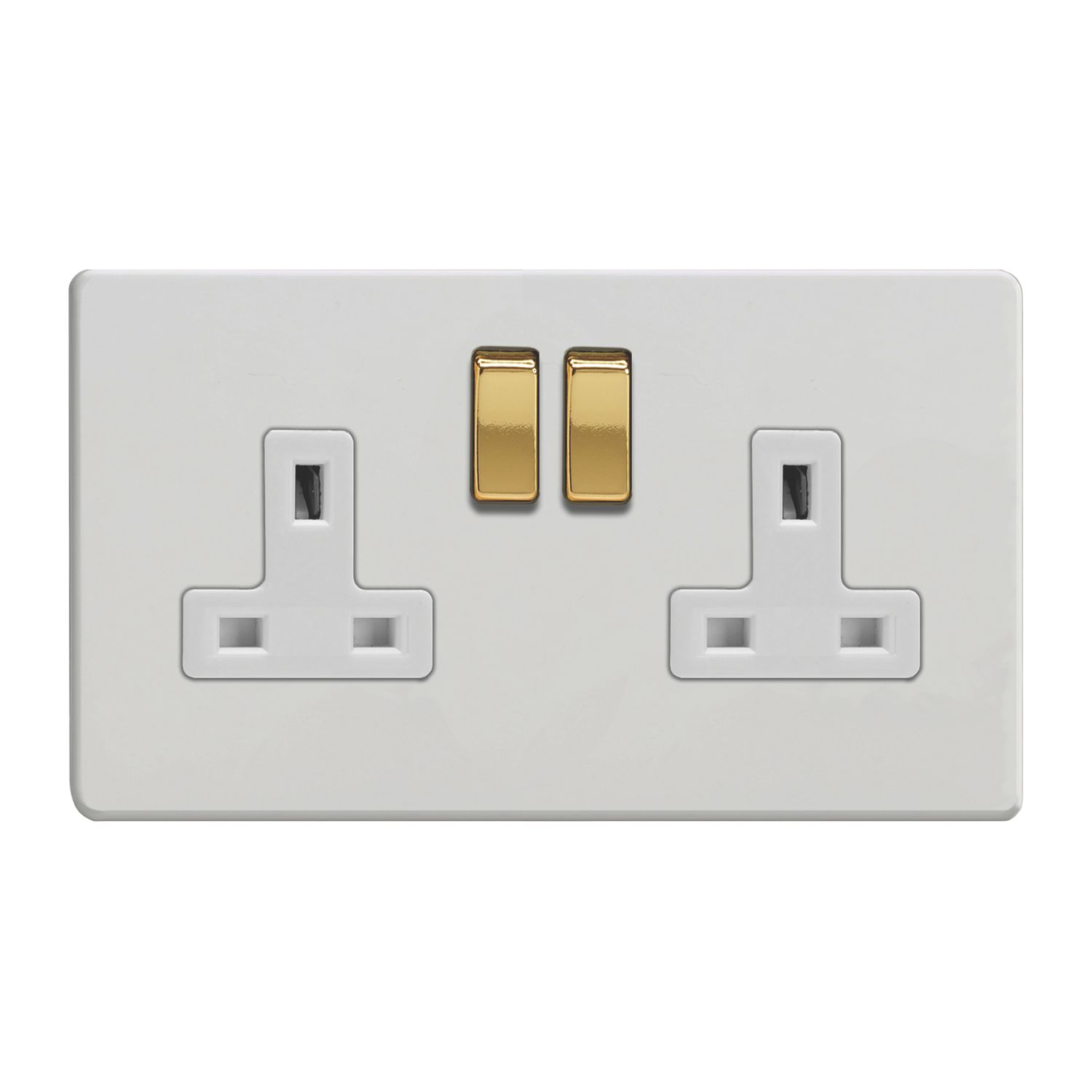 Varilight 13A 2-Gang 2-Pole Switched Socket Paintable with White Inserts (347EC)