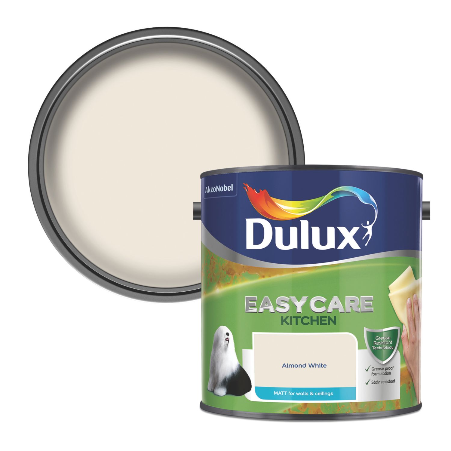Dulux Easycare 2.5Ltr Almond White Matt Emulsion Kitchen Paint (347GX)