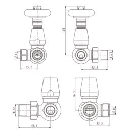 ETAL Harrow 15mm x 1/2" Brushed Brass Corner Traditional Thermostatic Radiator Valve & Lockshield