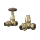 ETAL Harrow 15mm x 1/2" Brushed Brass Corner Traditional Thermostatic Radiator Valve & Lockshield