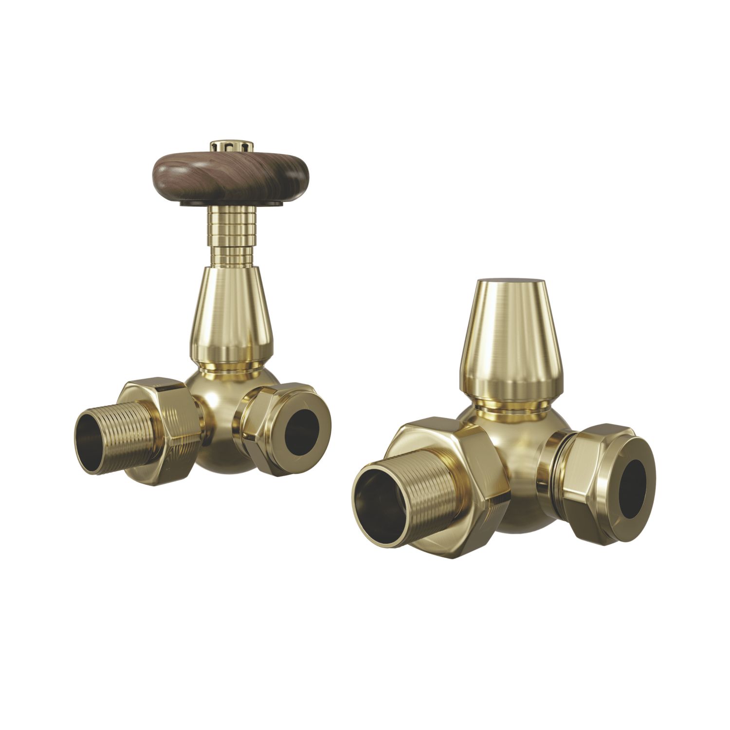 ETAL Harrow 15mm x 1/2" Brushed Brass Corner Traditional Thermostatic Radiator Valve & Lockshield (347RT)
