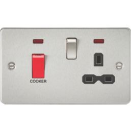 Knightsbridge FPR8333NBC 45 & 13A 2-Gang DP Cooker Switch & 13A DP Switched Socket Brushed Brass with LED with Black Inserts