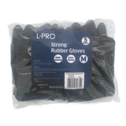 L-PRO  Heavy Duty Rubber Gloves Black Medium 5 Pairs
