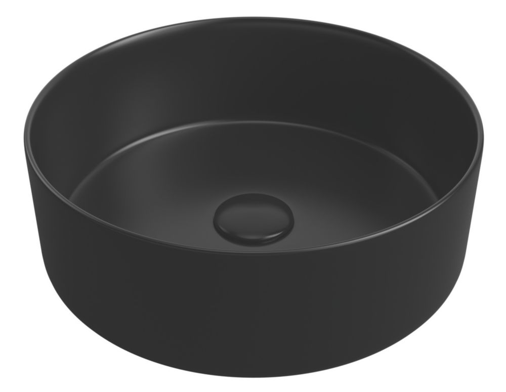 Matt Black Bathroom Washbowl No Tap Holes 355mm - Screwfix