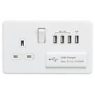 Knightsbridge SFR7USB4MW 13A 1-Gang SP Switched Socket + 5.1A 4-Outlet Type A USB Charger Matt White with White Inserts