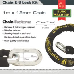Burg-Wachter Hardened Steel Heavy Duty Security Kit: 2 x Chain, 2 x Lock & 3 1m x 12mm