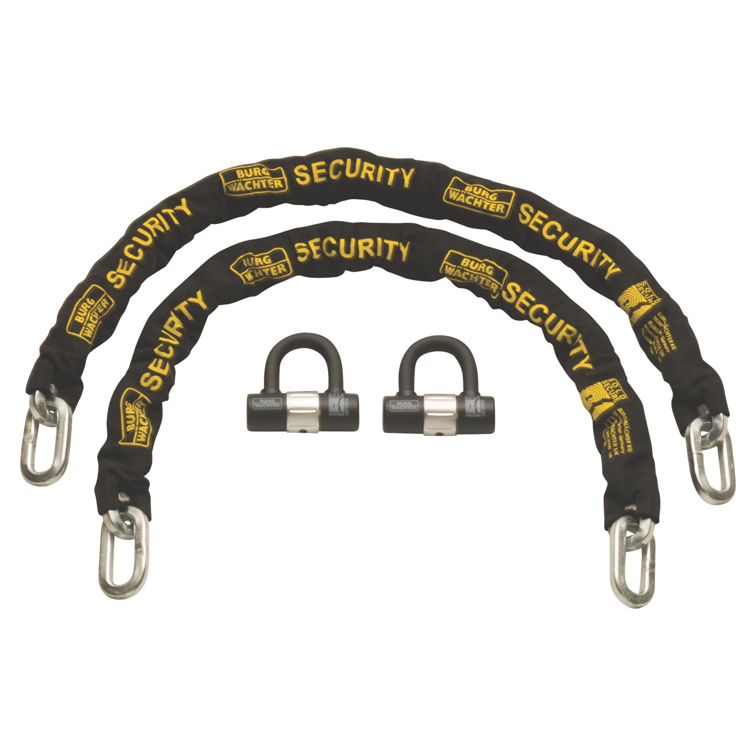 Burg-Wachter Hardened Steel Heavy Duty Security Kit: 2 x Chain, 2 x Lock & 3 1m x 12mm (348YY)