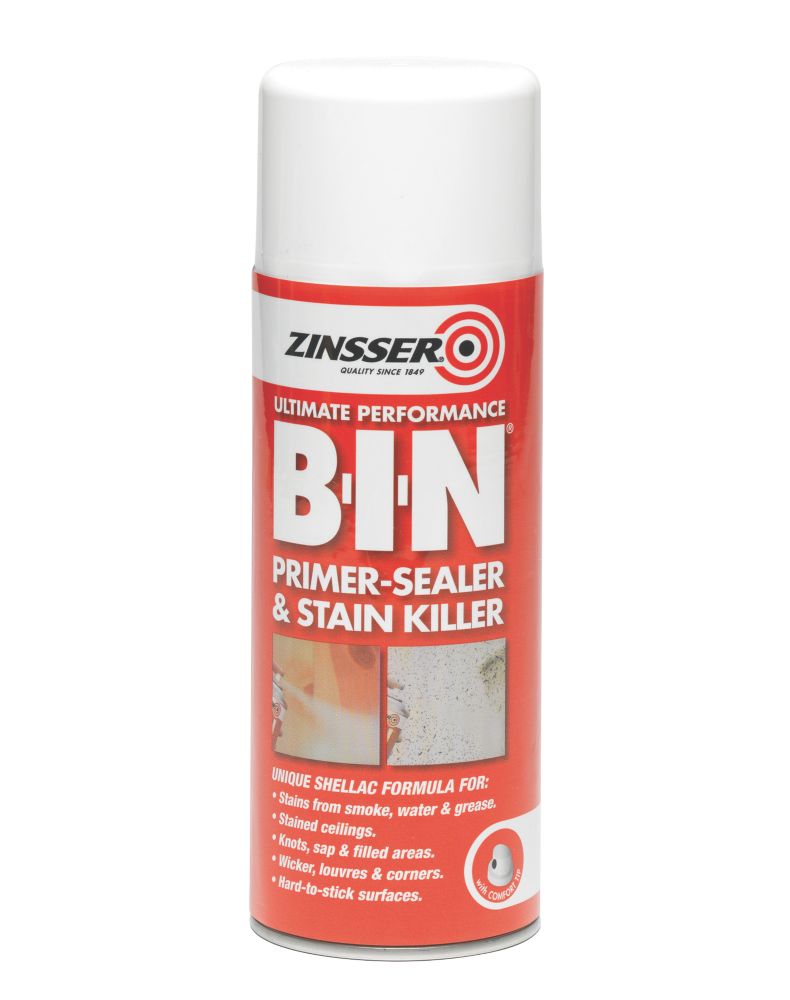 Zinsser B-I-N Primer/Sealer & Stain Killer Spray Matt White 400ml - Screwfix