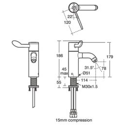 Armitage Shanks Markwik 21+ Safe SQ Chrome  186mm Lever Mono Basin Mixer Tap