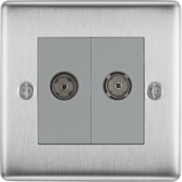 British General Nexus Metal 2-Gang Double Coaxial TV / FM Socket Brushed Steel