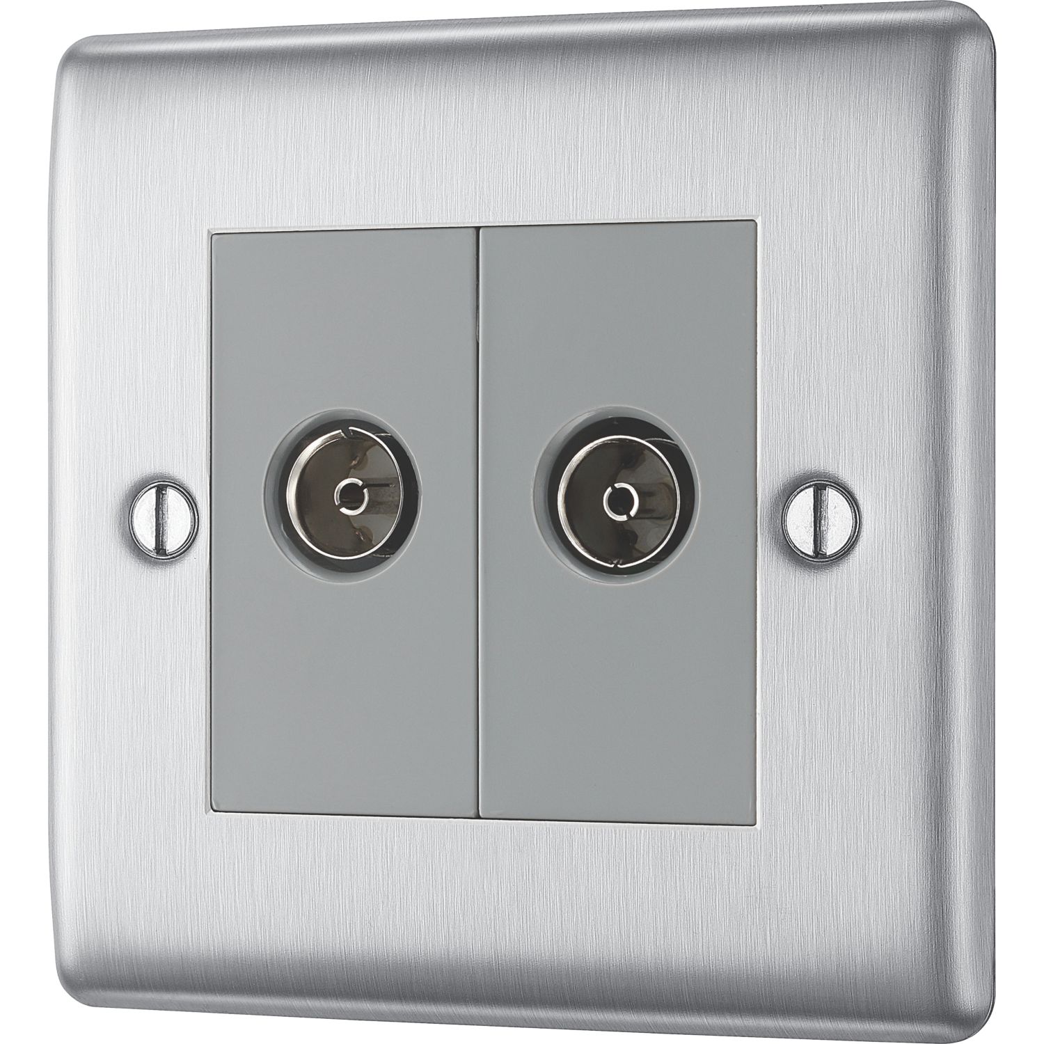 British General Nexus Metal 2-Gang Double Coaxial TV / FM Socket Brushed Steel (350XG)