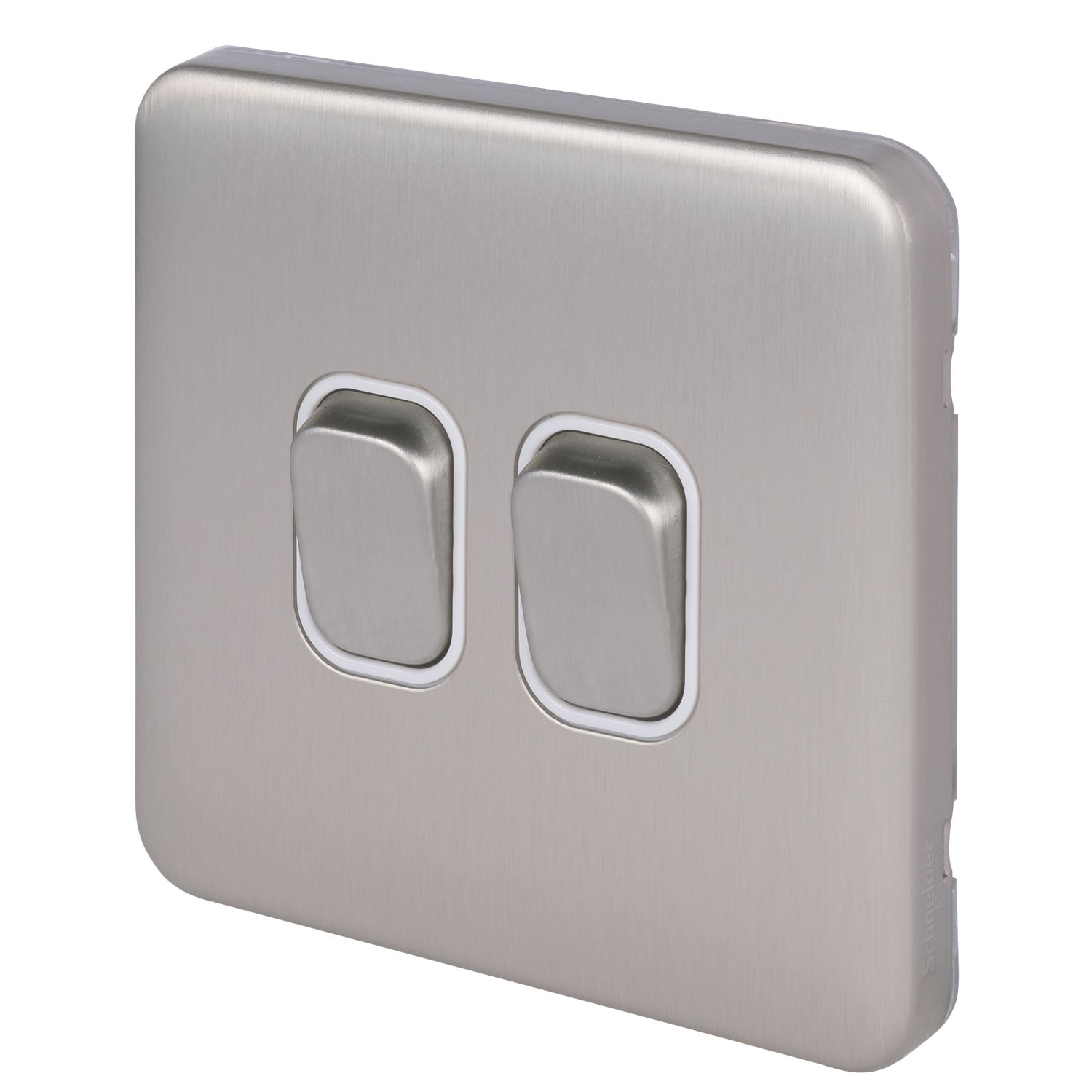 Schneider Electric Lisse Deco 10AX 2-Gang 2-Way Light Switch Brushed Stainless Steel with White Inserts (351FF)