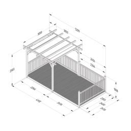 Forest Ultima 16' x 8' (Nominal) Flat Pergola & Decking Kit with 4 x Balustrades (3 Posts) & Canopy