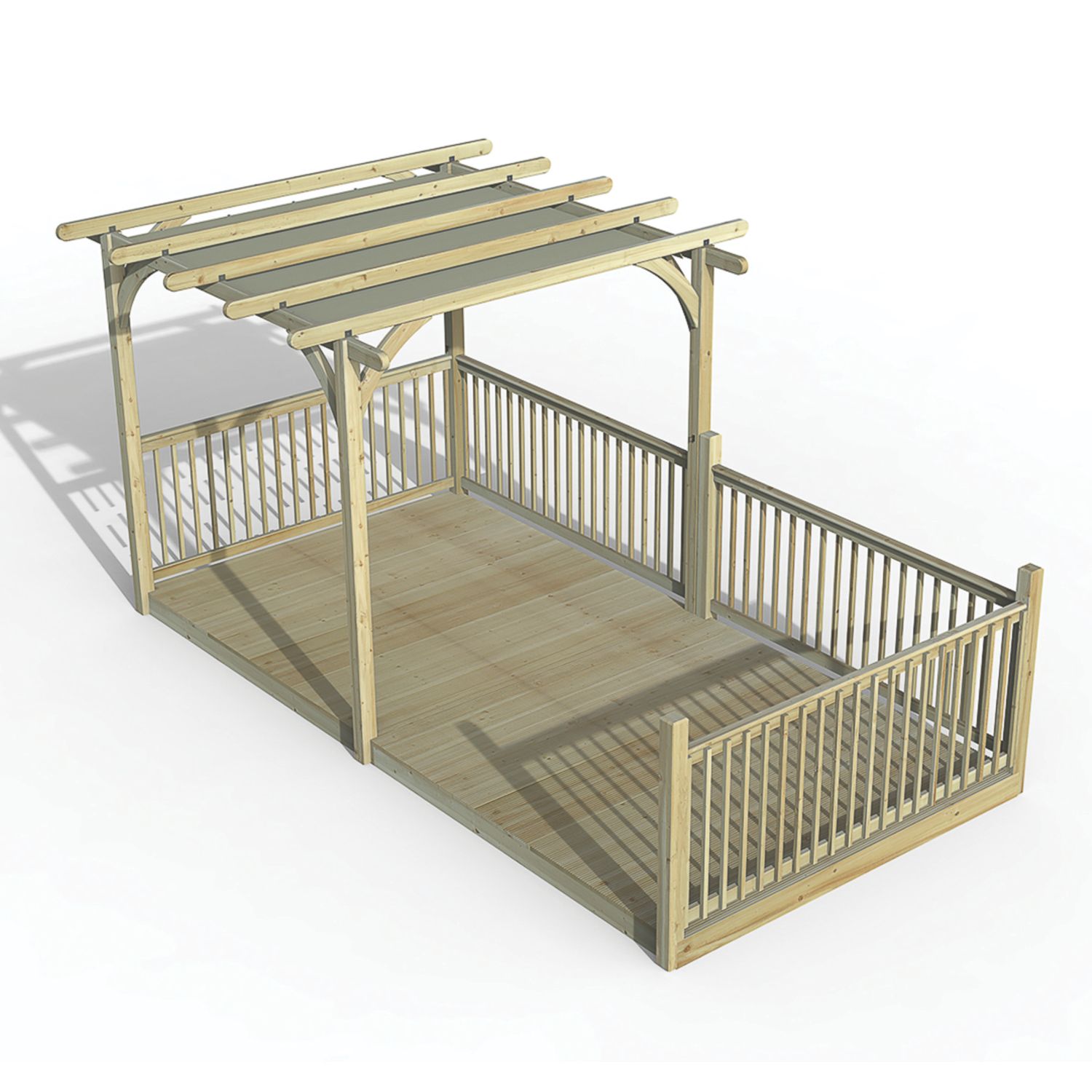 Forest Ultima 16' x 8' (Nominal) Flat Pergola & Decking Kit with 4 x Balustrades (3 Posts) & Canopy (351FL)