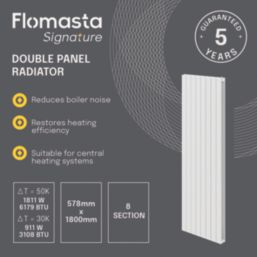 Flomasta  1800mm x 578mm 6179BTU White Vertical Designer Radiator