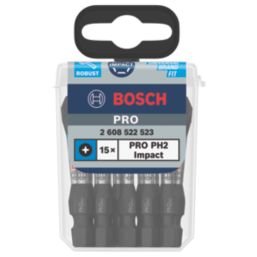Bosch Pro 1/4" 55mm Hex Shank PH2 Impact Screwdriver Bits 15 Pieces