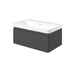 Essentials Genoa Vanity Unit with Basin Matt Black 805mm x 460mm x 360mm