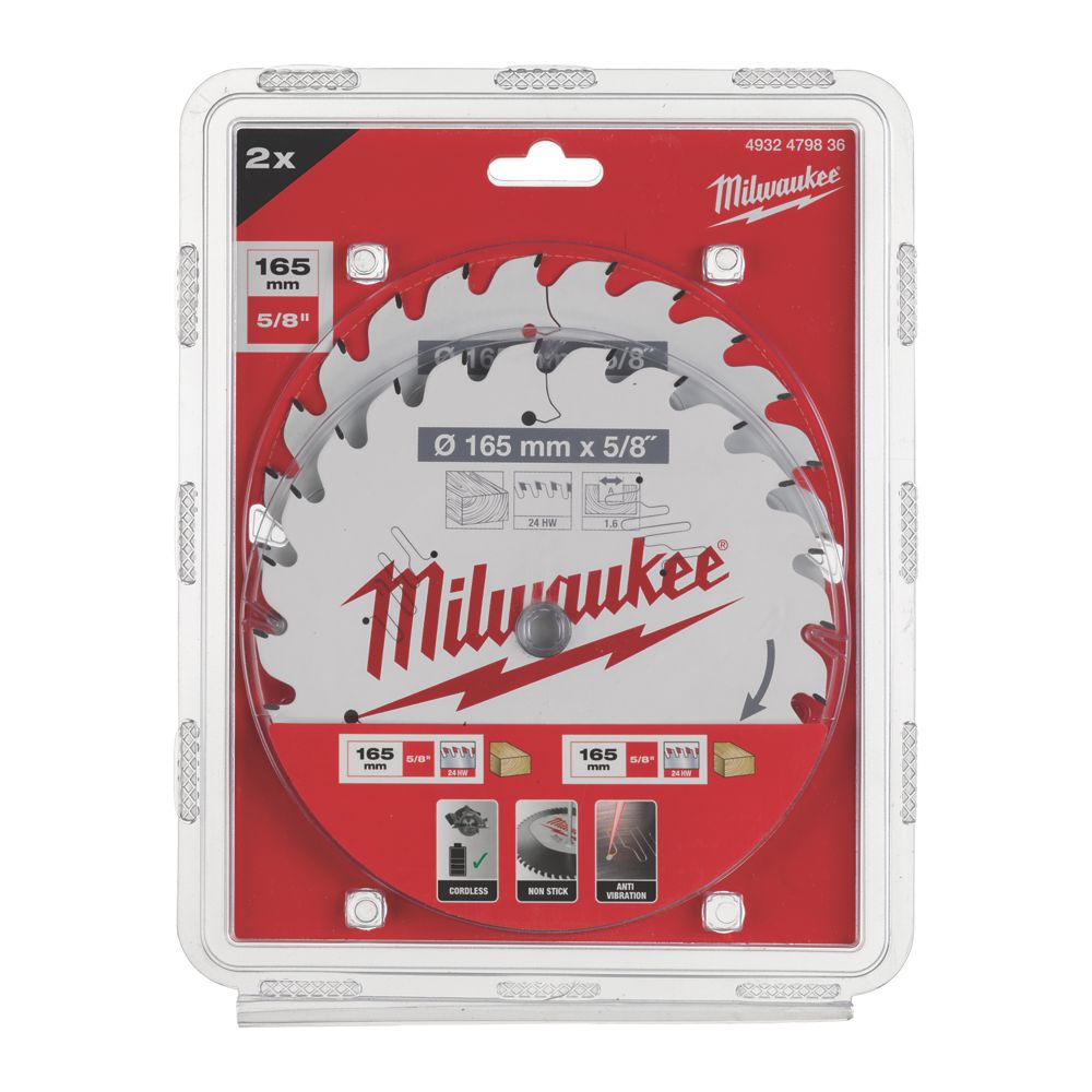 Milwaukee Wood Circular Saw Blades 165mm x 15.87mm 24T 2 Pack