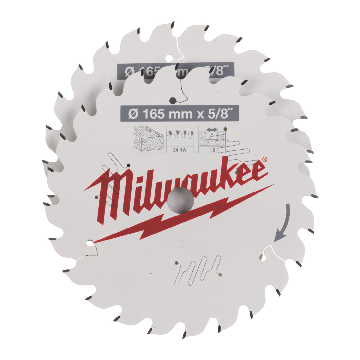 Milwaukee Wood Circular Saw Blades 165mm x 15.87mm 24T 2 Pack (352GE)