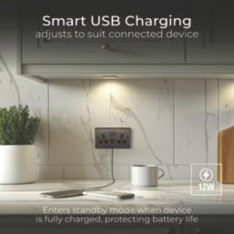 British General Nexus Metal 13A 2-Gang SP Switched Socket + 2.4A 12W 2-Outlet Type A & C USB Charger Black Nickel with Black Inserts