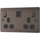 British General Nexus Metal 13A 2-Gang SP Switched Socket + 3.25A 22W 2-Outlet Type C USB Charger Black Nickel with Black Inserts