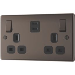 British General Nexus Metal 13A 2-Gang SP Switched Socket + 3.25A 22W 2-Outlet Type C USB Charger Black Nickel with Black Inserts