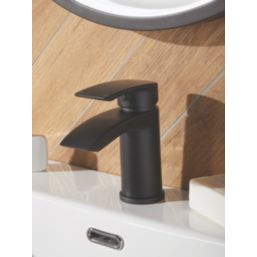 Highlife Bathrooms Coll Matt Black 145mm Cloakroom Lever Mono Basin Mixer Tap  With Clicker Waste
