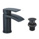 Highlife Bathrooms Coll Matt Black 145mm Cloakroom Lever Mono Basin Mixer Tap  With Clicker Waste
