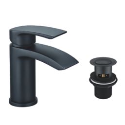 Highlife Bathrooms Coll Basin Mono Mixer with Clicker Waste Matt Black