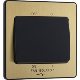 British General Evolve 10A 1-Gang 3-Pole Fan Isolator Switch Satin Brass  with Black Inserts
