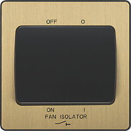 British General Evolve 10A 1-Gang 3-Pole Fan Isolator Switch Satin Brass  with Black Inserts