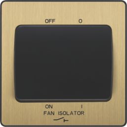 British General Evolve 10A 1-Gang 3-Pole Fan Isolator Switch Satin Brass  with Black Inserts