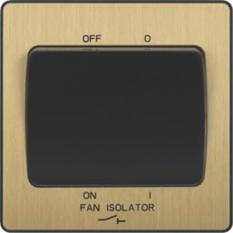 British General Evolve 10A 1-Gang 3-Pole Fan Isolator Switch Satin Brass  with Black Inserts