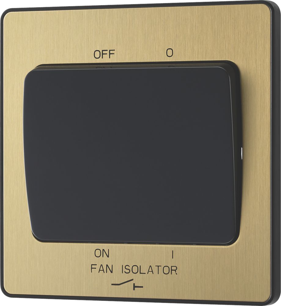 British General Evolve 10A 1-Gang 3-Pole Fan Isolator Switch Satin Brass  with Black Inserts