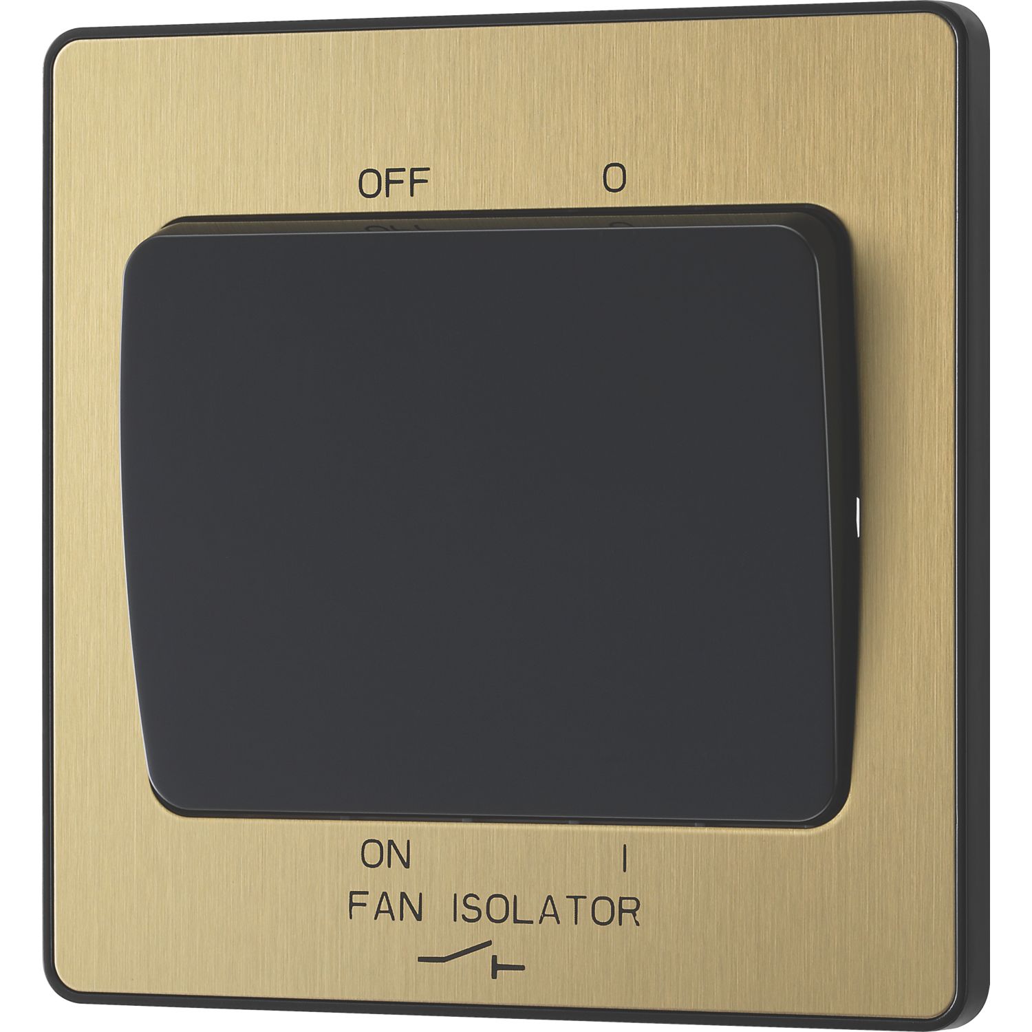 British General Evolve 10A 1-Gang 3-Pole Fan Isolator Switch Satin Brass with Black Inserts (353PX)