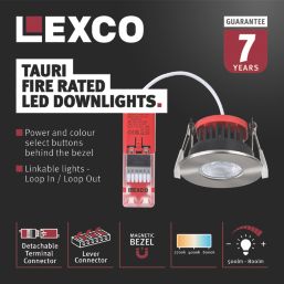Lexco Tauri Fixed  Fire Rated LED Downlights Brushed Nickel 8W 500-800lm 10 Pack