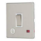 Contactum Lyric 20A 1-Gang DP Control Switch & Flex Outlet Brushed Steel with Neon with White Inserts