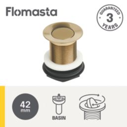Flomasta Unslotted Captive Basin Waste Brushed Brass 66mm