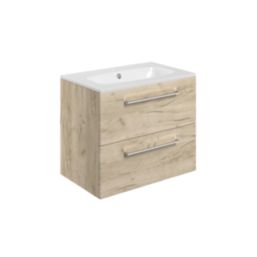 Ohio 2-Drawer Bathroom Vanity Unit with Ceramic Basin Effect Oak 610mm x 460mm x 518mm