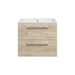 Ohio 2-Drawer Bathroom Vanity Unit with Ceramic Basin Effect Oak 610mm x 460mm x 518mm