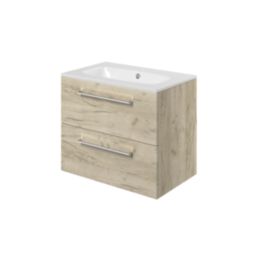 Ohio 2-Drawer Bathroom Vanity Unit with Ceramic Basin Effect Oak 610mm x 460mm x 518mm