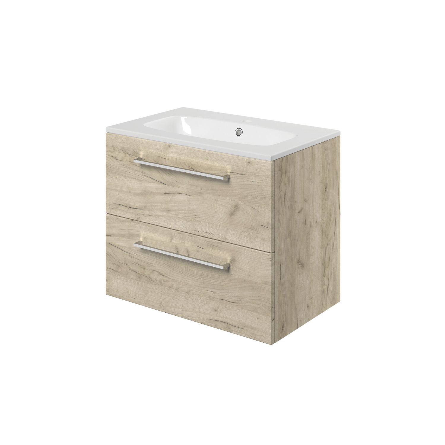 Ohio 2-Drawer Bathroom Vanity Unit with Ceramic Basin Effect Oak 610mm x 460mm x 518mm (354AE)