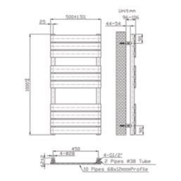 Flomasta Flat Bar 1000mm x 500mm 1576BTU White Vertical Designer Radiator