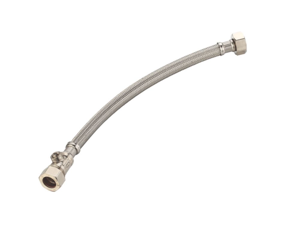 Flexible Tap Connector with Valve 15mm x 1/2 x 300mm - Screwfix